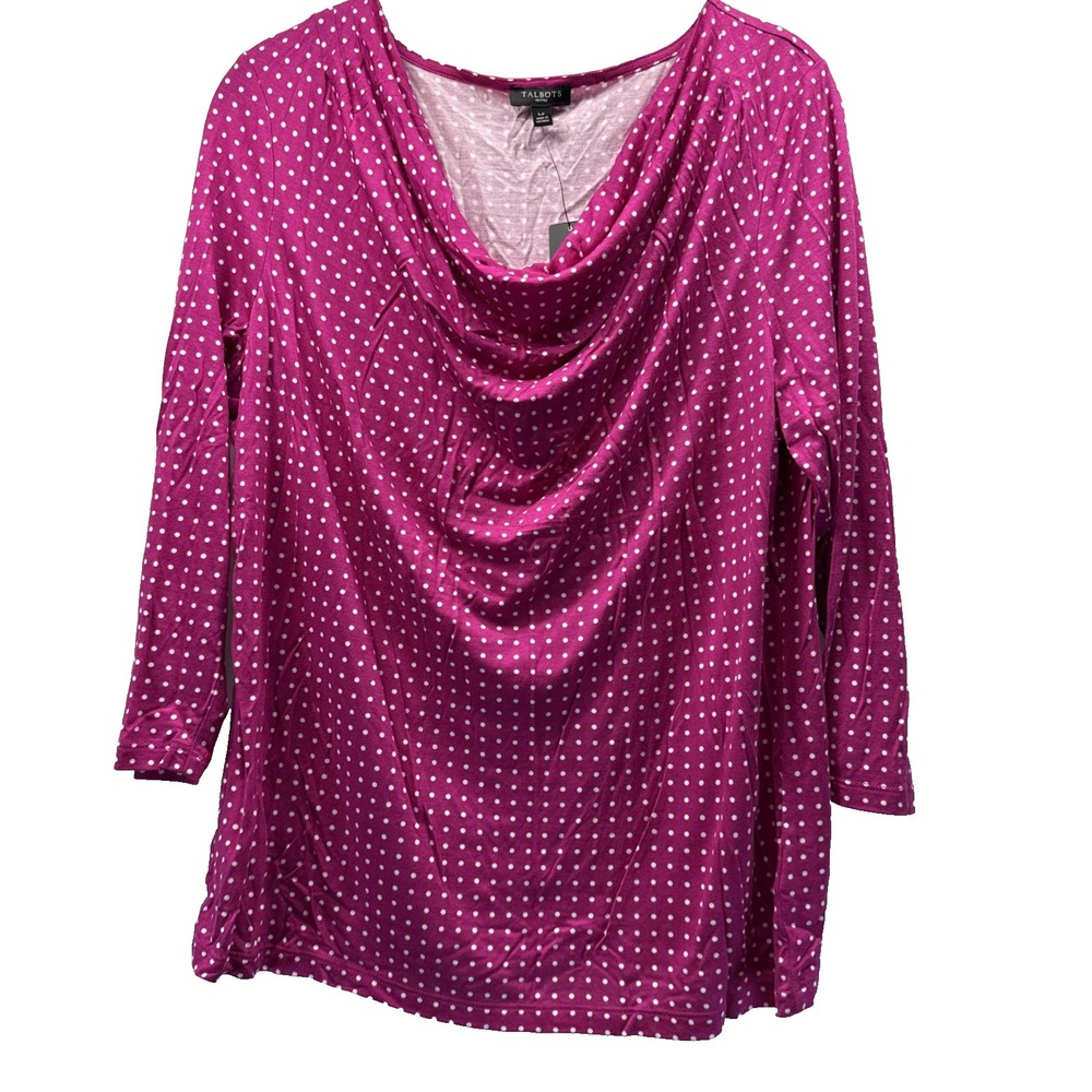 Talbots Women's Top Size Large Petite PL Pink White Polka Dots NWT 3/4 Sleeves